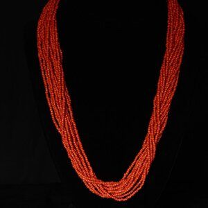 Multi Strand Red Glass Seed Bead Necklace With Hook Clasp